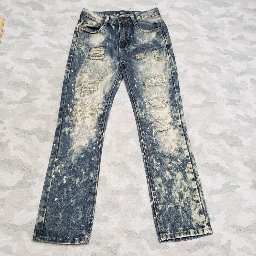 GS-115 Jeans Youth Boys 12 Blue Pockets Distressed‎ Denim Acid Wash